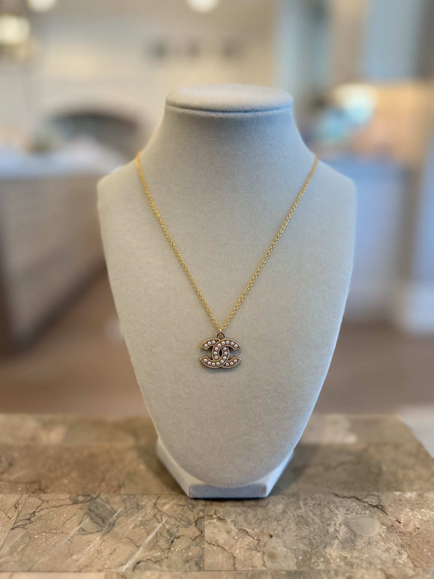 CC Pearls Bordered Gold Necklace