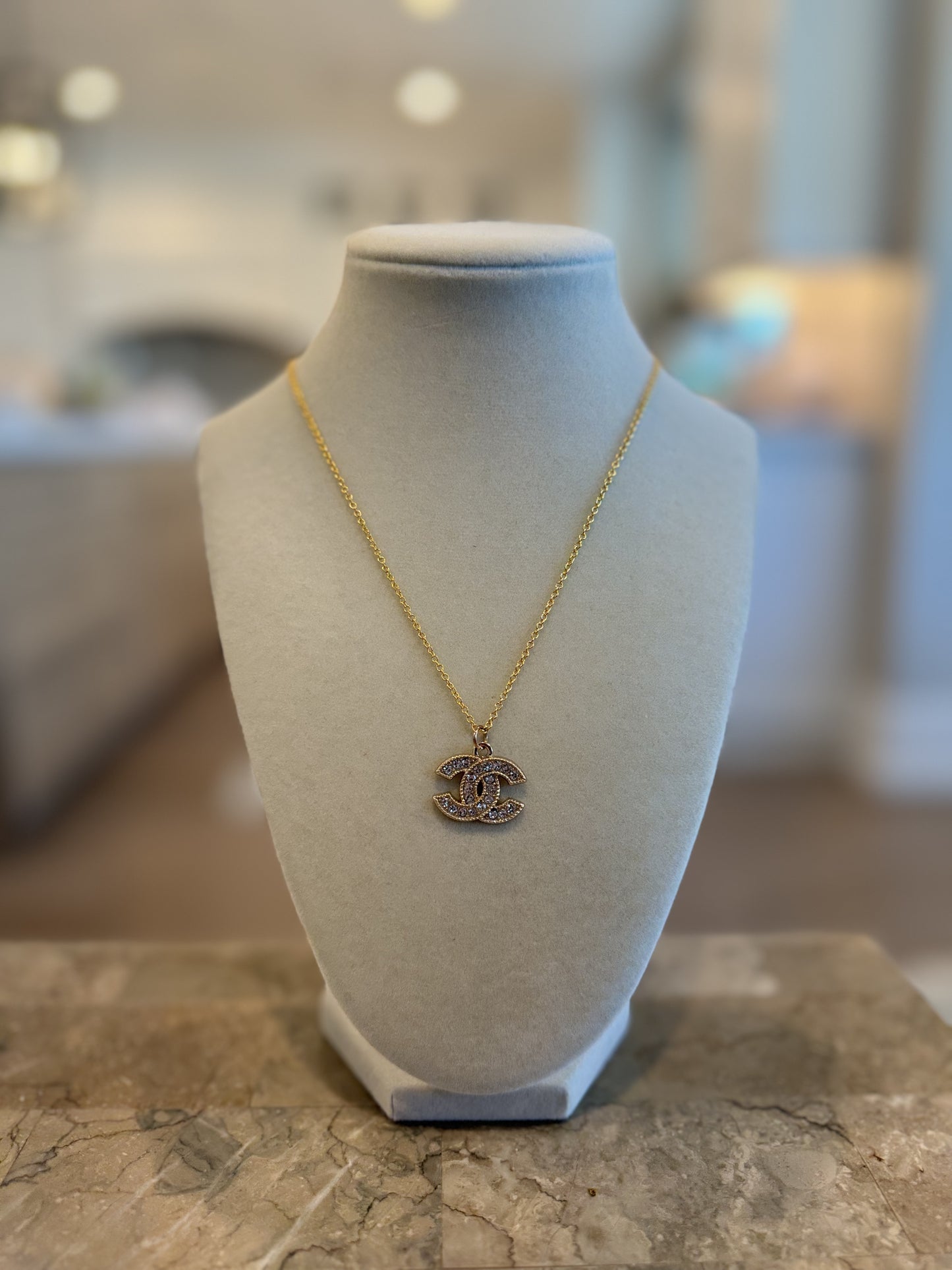 CC Rhinestones Bordered Gold Necklace