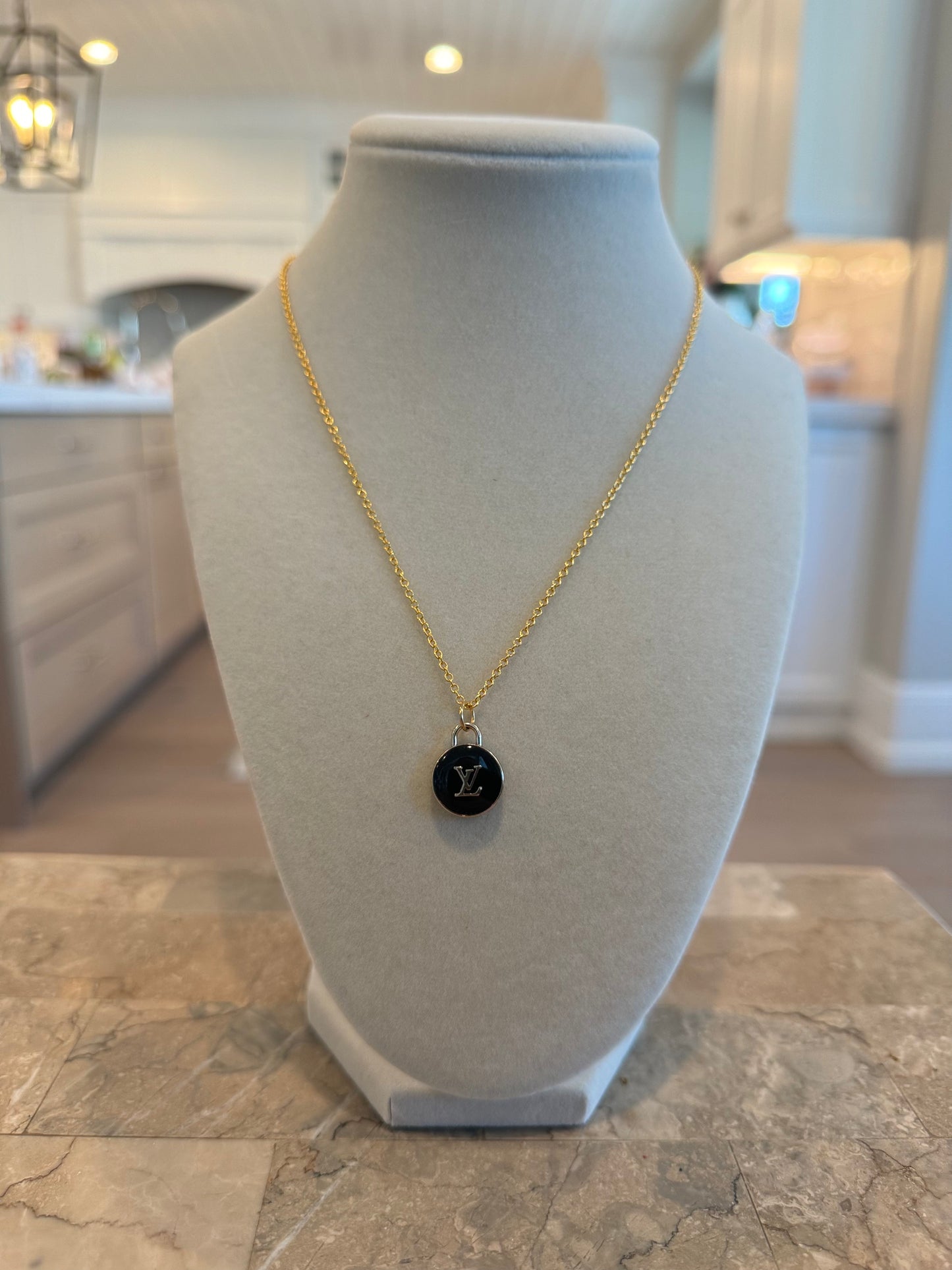 LV Lock Black Gold Necklace