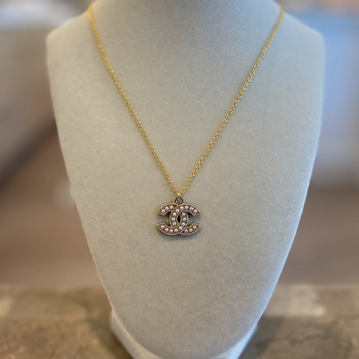 CC Pearls Bordered Gold Necklace