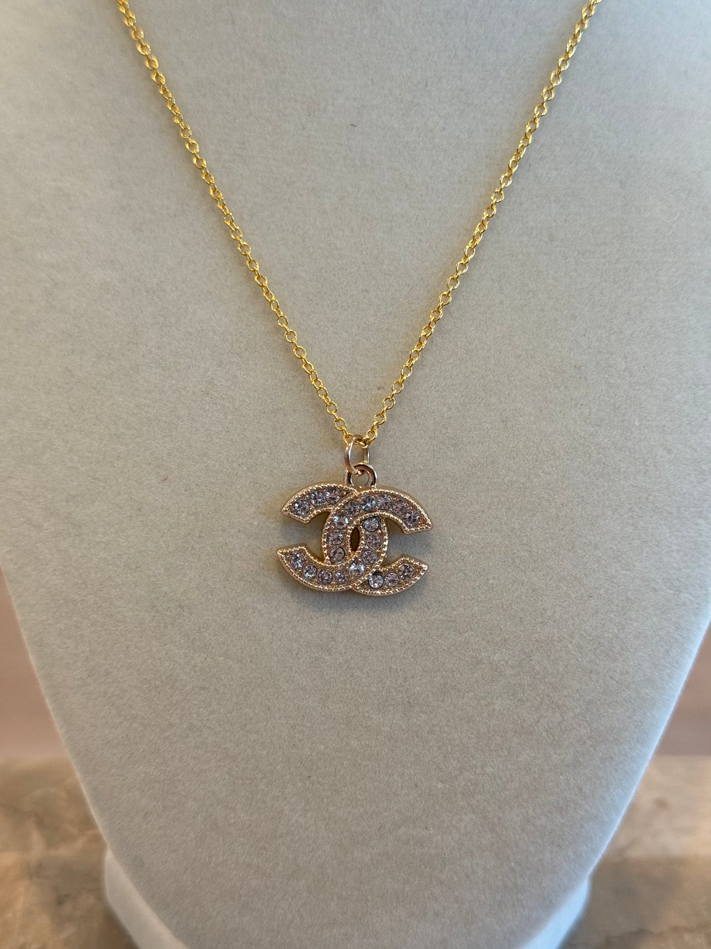 CC Rhinestones Bordered Gold Necklace