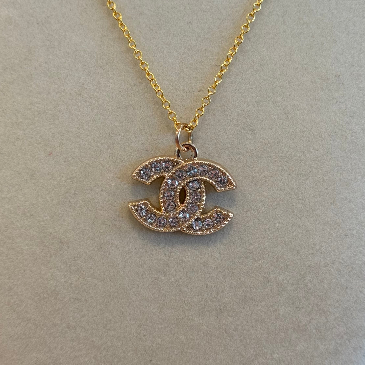 CC Rhinestones Bordered Gold Necklace