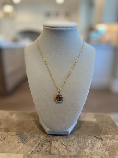 LV Circle Rhinestones Gold Necklace