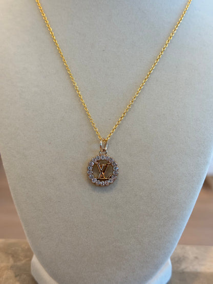 LV Circle Rhinestones Gold Necklace