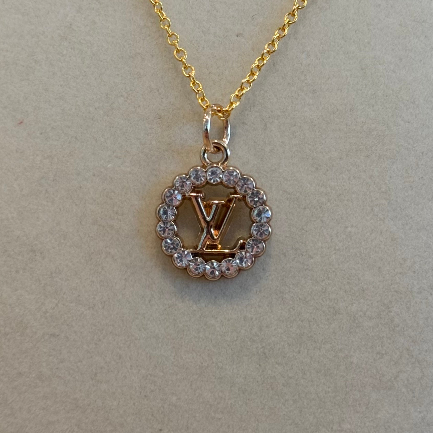 LV Circle Rhinestones Gold Necklace