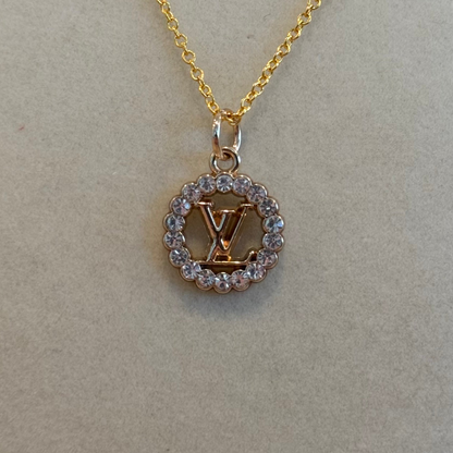 LV Circle Rhinestones Gold Necklace