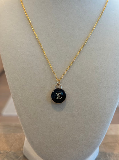 LV Lock Black Gold Necklace