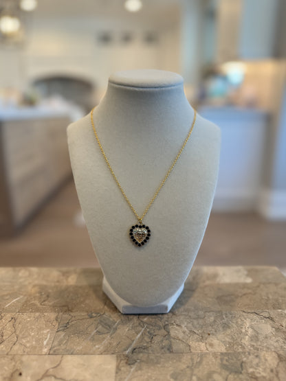 GG Heart Black Rhinestones Gold Necklace