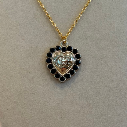 GG Heart Black Rhinestones Gold Necklace