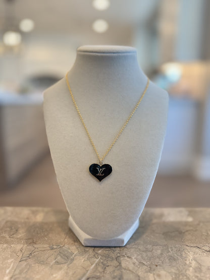LV Heart Black Gold Necklace