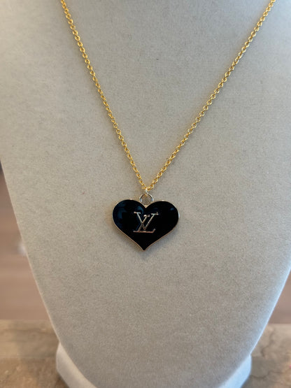 LV Heart Black Gold Necklace