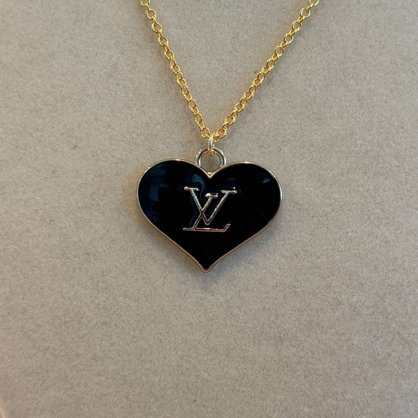 LV Heart Black Gold Necklace