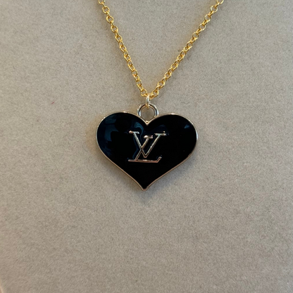 LV Heart Black Gold Necklace